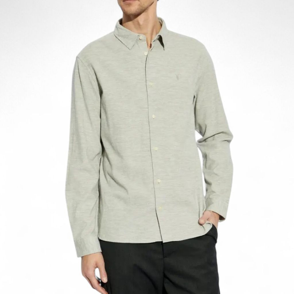 AllSaints Lorella Men’s Light Gray Corduroy Shirt S | Minimalist Urban Edge